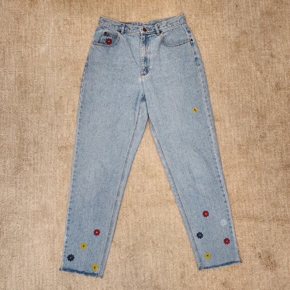 Hand Painted Vintage Flower High Waist Jeans - Picture 1 of 6